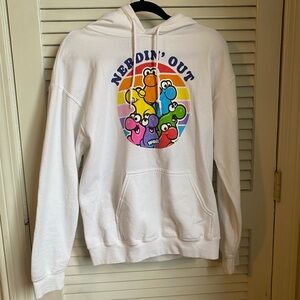 White Nerdin’ Out Hoodie with Colorful Graphic